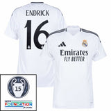 Real Madrid Endrick 16 Home Fan Jersey 2024/25 Patches UCL UEFA Foundation (Official Printing)