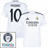Real Madrid Modric 10 Home Fan Jersey 2024/25 Patches UCL UEFA Foundation (Official Printing)