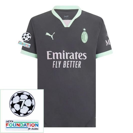 AC Milan Third Fan Jersey 2024/25 Patches UCL UEFA Foundation (Official Printing)