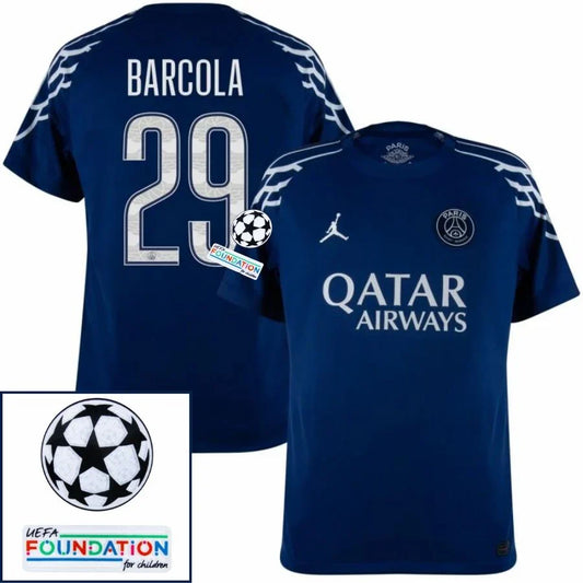 Paris Saint-Germain Kvaratskhelia 7 Fan Jersey Fourth Jordan 2024/25 Patches UCL UEFA Foundation (Official Printing)
