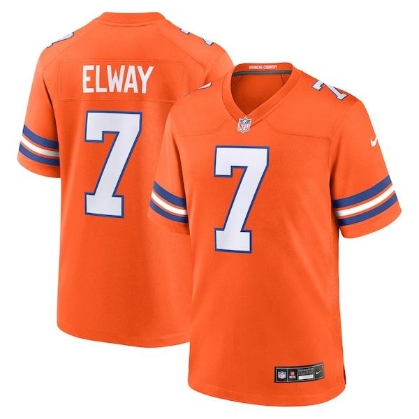 John Elway Mile High Collection 1977 Throwback Retired Player Game Jersey Orange 2